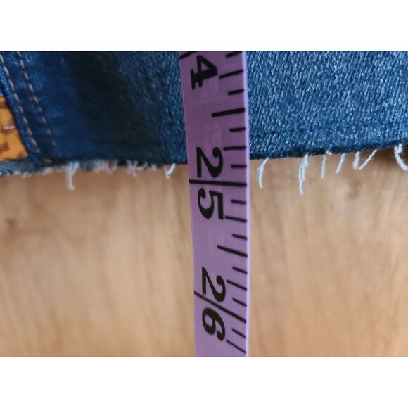 Reworked Upcycled Denim Skirt Patchwork Ruffle Sz 12 Knee Length Modest Boho L - Picture 5 of 5